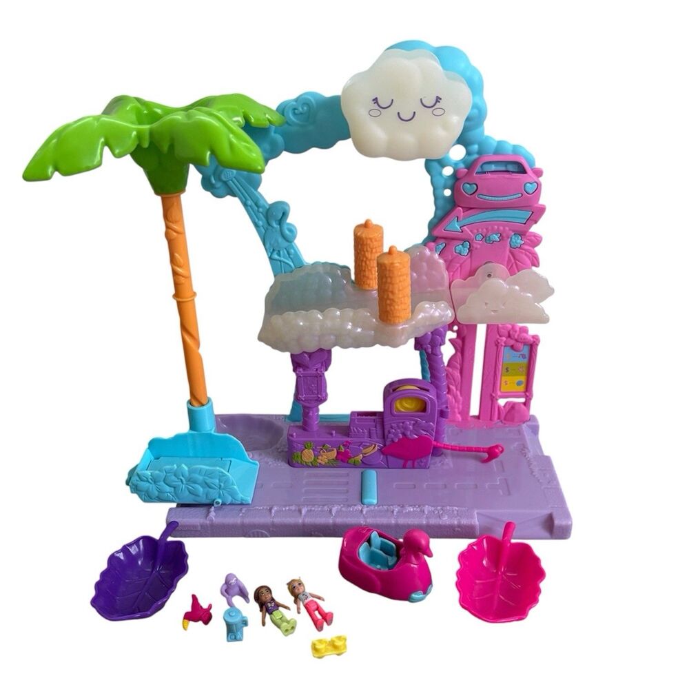 Mattel Polly Pocket Pollyville Flamingo Fun Car Wash Playset W/dolls,Accessories